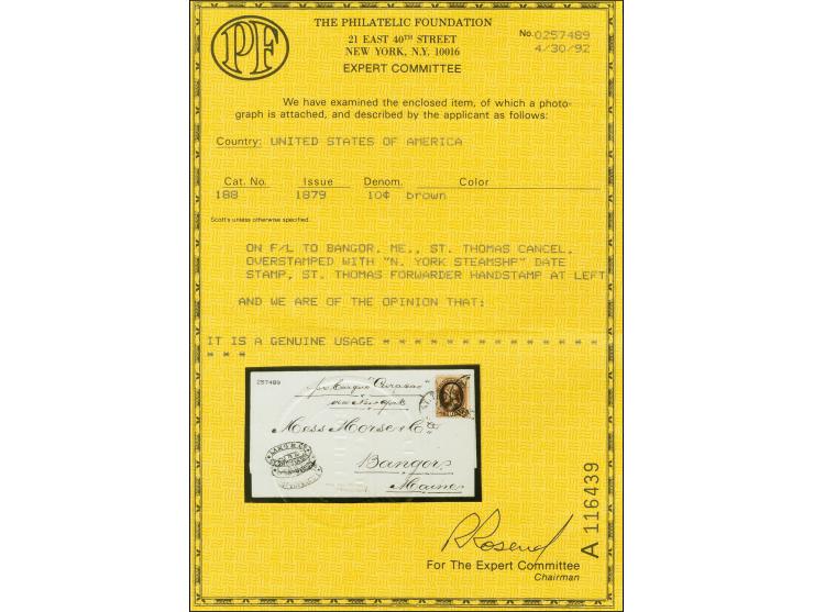 1873-5 (circa), large part folded letter to Bangor, Maine, franked with 1873 10c brown, tied by St. Thomas c.d.s. of the D.W.