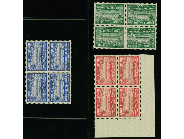 1930, Graf Zeppelin 5000 - 20.000 Reis im kompletten Viererblock-Satz, postfrisch, ein Wert mit Gummibug, sonst tadellos, uns