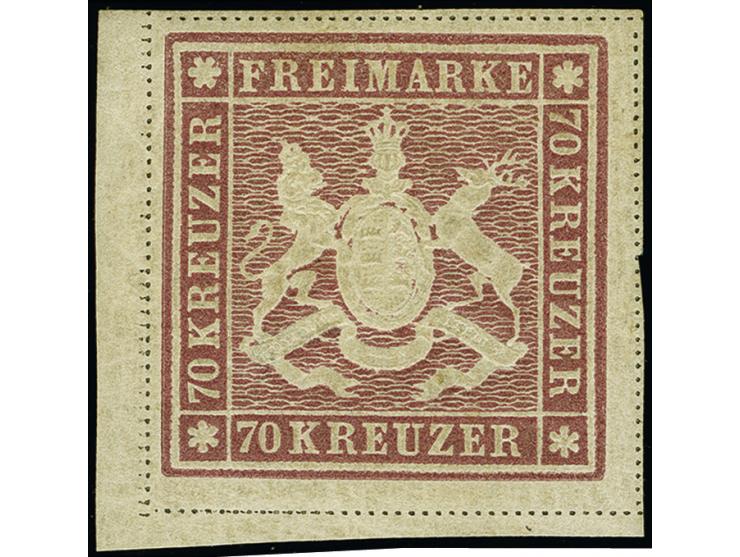 70 Kr. rotlila, Bogenfeld 4, sehr schöne, tiefe und frische Farbe, allseits breit- bis überrandig, mit an allen Seiten komple