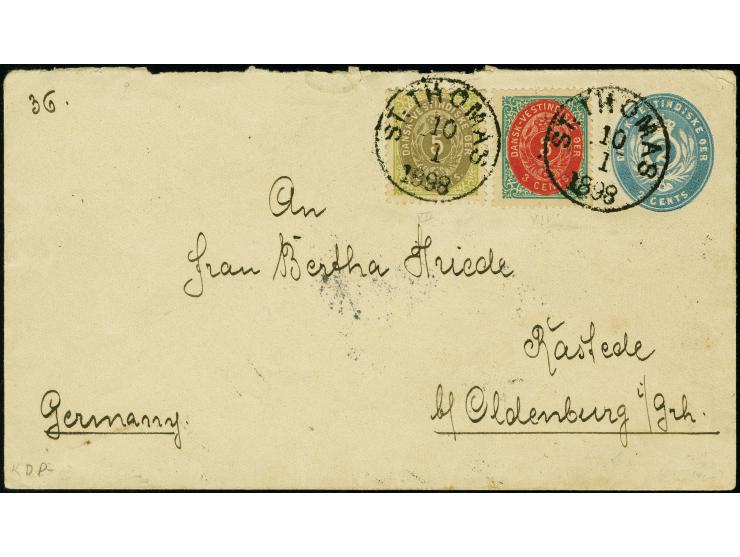 1898, 3c light blue &amp; carmine and 5c green &amp; gray, both with inverted frameline, uprating 2c 1877/8 Type postal stati