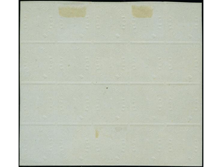 1869, 1 Kr. grün, Probedruck auf ungummiertem, blaugrauem Kartonpapier, undurchstochen, allseits breitrandig, tadellos. Eine 