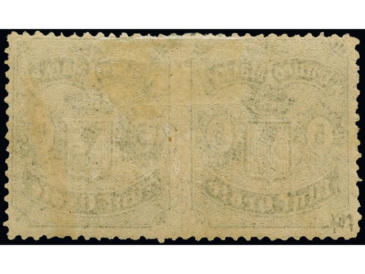 1867, 5 Grote auf mattgraubraun, waagerechtes Paar in Typenkombination I-II, mit Abart „Mitte ungezähnt“, ungebraucht mit gro