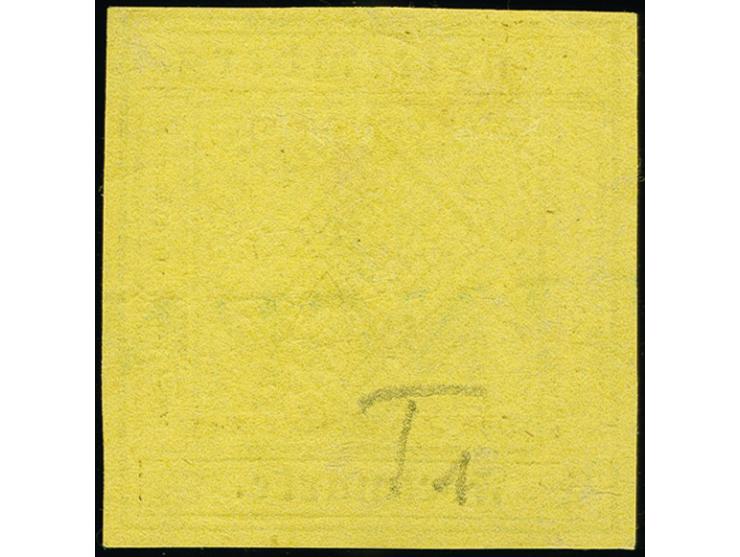 "TUTTLINGEN", L1 in blau, großer Teilabschlag auf 1851,3 Kr. a. hellgelb, allseits vollrandig, minimal bügig, sonst tadellos.