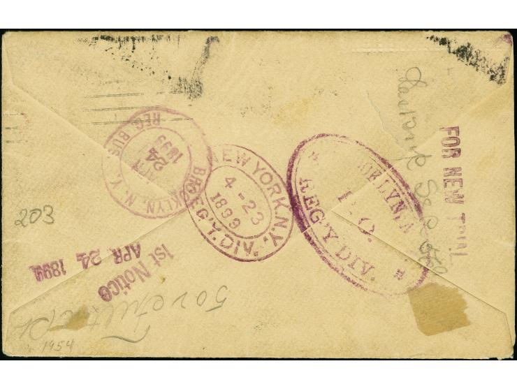 1899, 3c light blue &amp; carmine, frame inverted, 4c brown &amp; blue, 5c green and grey pair, frame inverted, tied to regis