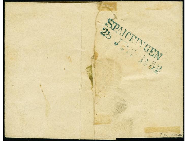 TUTTLINGEN, Großer blauer Mühlradstempel, sauber auf farbfrischer und allseits breitrandig geschnittener 3 Kr. gelb auf Faltb