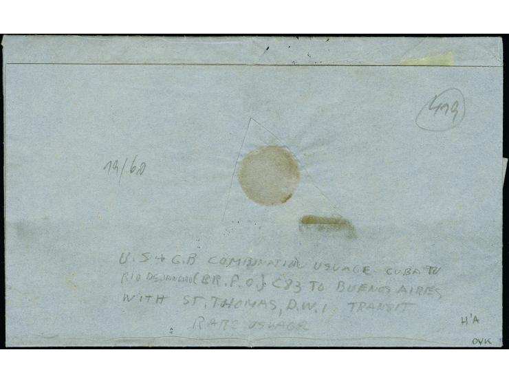 1871 folded letter, datelined Havana, 16 October, from the firm of Sama, Sotolongo Y. Ca, to Buenos Ayres, Argentina, franked