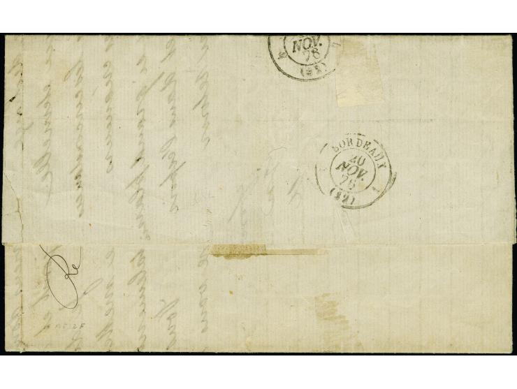 1876, folded letter franked with strip of four 1874-6 25c ultramarine, tied by St. Thomas PAQ FR D No 1 c.d.s. (1 Nov), to Bo