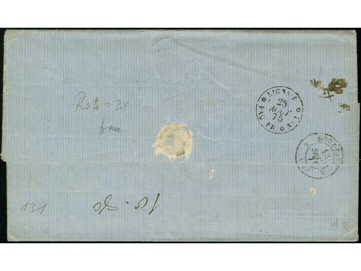 1875, folded letter to Bordeaux, France, datelined La Guayra [Venezuela], with commercial handstamp of the firm of C. Hellmun