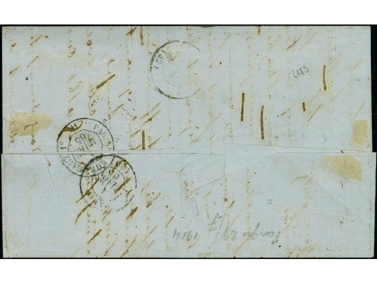 Puerto Cabello Steam Ship Co, 1866, two 2r green singles, rouletted 9 x 9.5, one in distinctly darker shade, each tied by Car