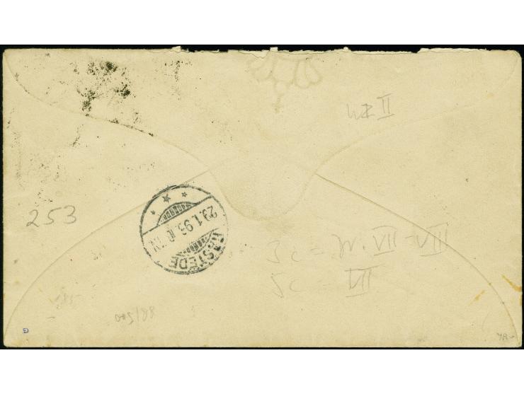 1898, 3c light blue &amp; carmine and 5c green &amp; gray, both with inverted frameline, uprating 2c 1877/8 Type postal stati