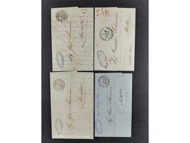 1841/50, Posteingang, Partie von 8 gefalteten Briefen meist aus Livorno, inkl. einem seltenen Brief aus Alexandria mit schwar