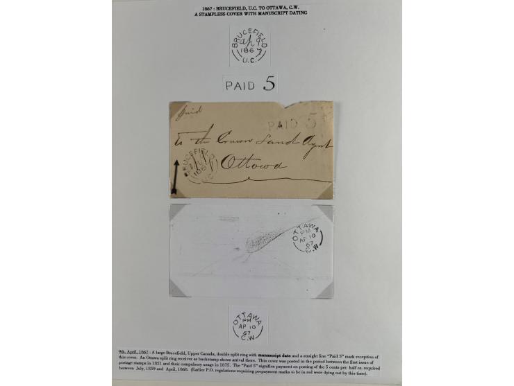 1850/73, kleine Partie von 8 Briefen mit verschiedenen Tarifen, Entwertungen usw., auf Blättern beschriftet