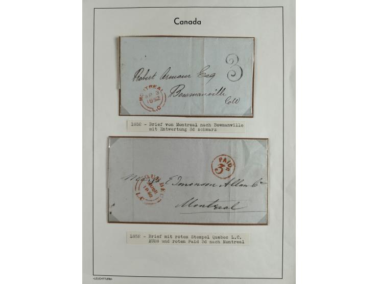 1850/73, kleine Partie von 8 Briefen mit verschiedenen Tarifen, Entwertungen usw., auf Blättern beschriftet