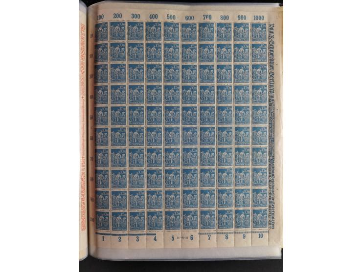 1923, meist postfrischer Bestand mit über 70 Bögen ex. Mi.-Nr. 235-276, dabei auch kompletter Bogen Mi.-Nr. 260, teils vorgef