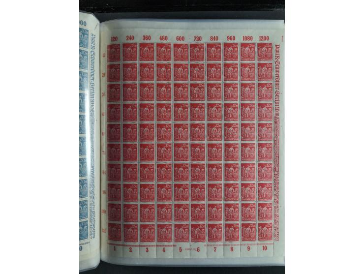 1923, meist postfrischer Bestand mit über 70 Bögen ex. Mi.-Nr. 235-276, dabei auch kompletter Bogen Mi.-Nr. 260, teils vorgef