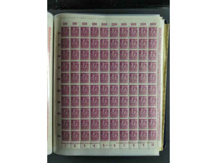 1923, meist postfrischer Bestand mit über 70 Bögen ex. Mi.-Nr. 235-276, dabei auch kompletter Bogen Mi.-Nr. 260, teils vorgef