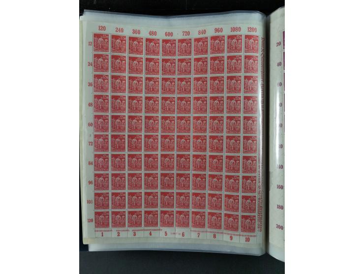 1923, meist postfrischer Bestand mit über 70 Bögen ex. Mi.-Nr. 235-276, dabei auch kompletter Bogen Mi.-Nr. 260, teils vorgef