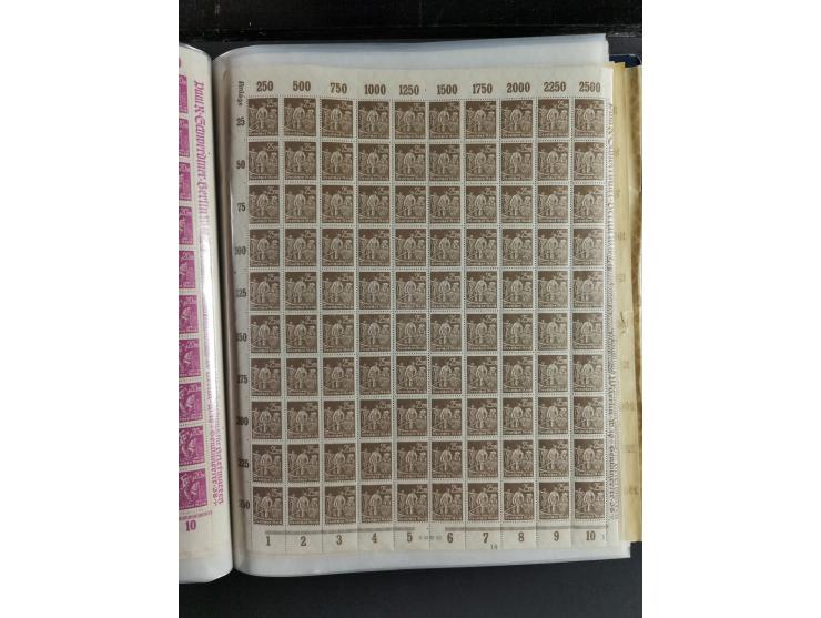 1923, meist postfrischer Bestand mit über 70 Bögen ex. Mi.-Nr. 235-276, dabei auch kompletter Bogen Mi.-Nr. 260, teils vorgef