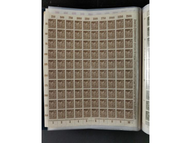 1923, meist postfrischer Bestand mit über 70 Bögen ex. Mi.-Nr. 235-276, dabei auch kompletter Bogen Mi.-Nr. 260, teils vorgef