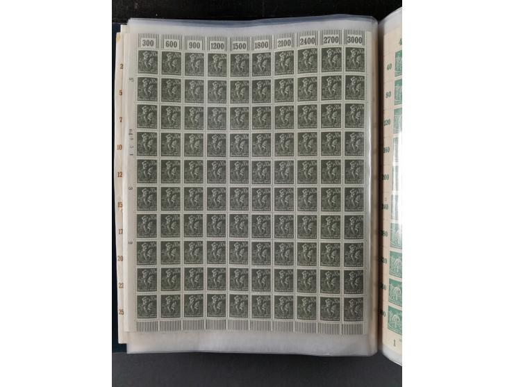 1923, meist postfrischer Bestand mit über 70 Bögen ex. Mi.-Nr. 235-276, dabei auch kompletter Bogen Mi.-Nr. 260, teils vorgef
