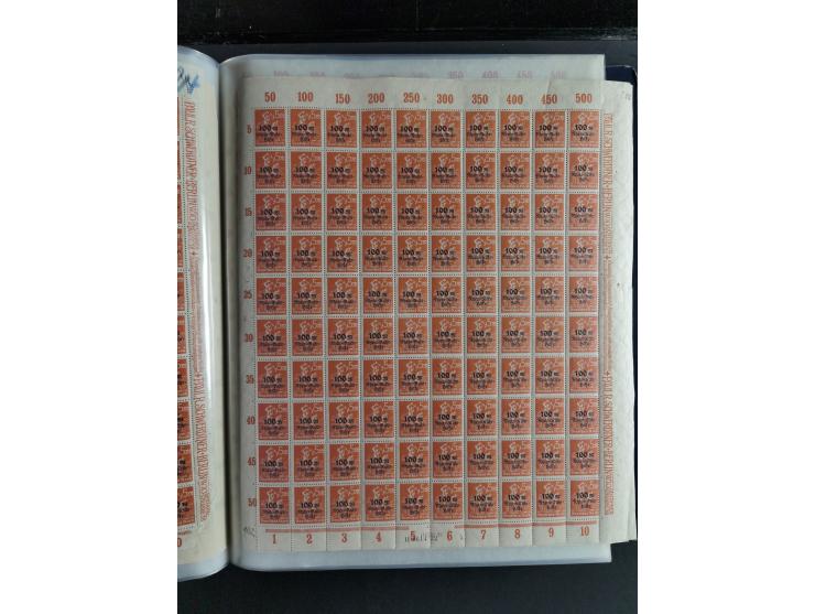 1923, meist postfrischer Bestand mit über 70 Bögen ex. Mi.-Nr. 235-276, dabei auch kompletter Bogen Mi.-Nr. 260, teils vorgef