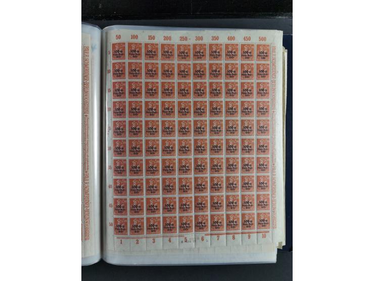 1923, meist postfrischer Bestand mit über 70 Bögen ex. Mi.-Nr. 235-276, dabei auch kompletter Bogen Mi.-Nr. 260, teils vorgef