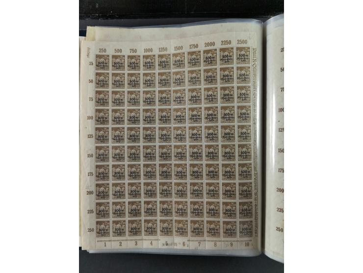 1923, meist postfrischer Bestand mit über 70 Bögen ex. Mi.-Nr. 235-276, dabei auch kompletter Bogen Mi.-Nr. 260, teils vorgef