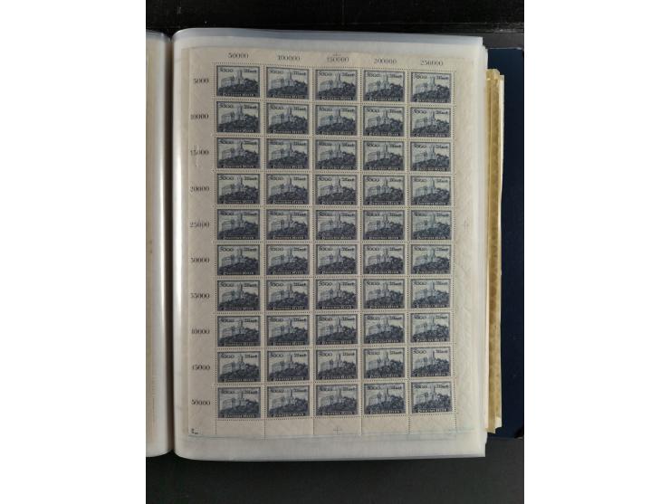 1923, meist postfrischer Bestand mit über 70 Bögen ex. Mi.-Nr. 235-276, dabei auch kompletter Bogen Mi.-Nr. 260, teils vorgef