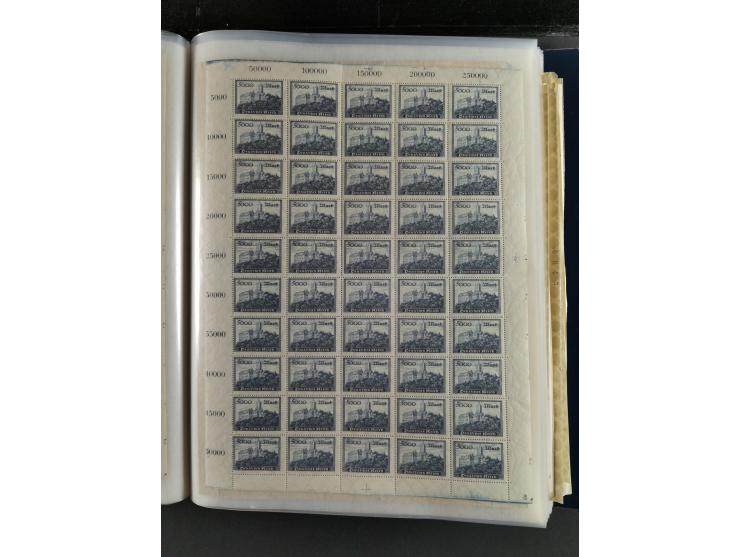 1923, meist postfrischer Bestand mit über 70 Bögen ex. Mi.-Nr. 235-276, dabei auch kompletter Bogen Mi.-Nr. 260, teils vorgef