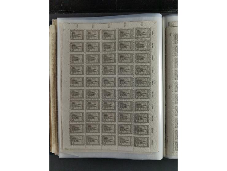 1923, meist postfrischer Bestand mit über 70 Bögen ex. Mi.-Nr. 235-276, dabei auch kompletter Bogen Mi.-Nr. 260, teils vorgef