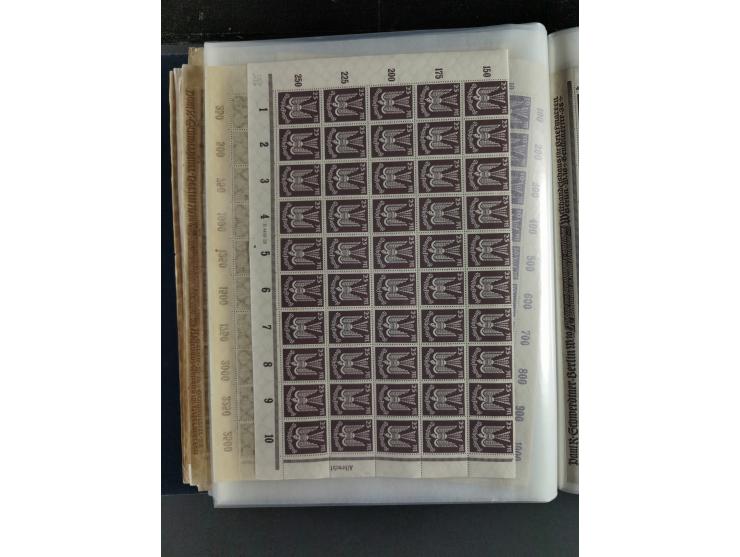 1923, meist postfrischer Bestand mit über 70 Bögen ex. Mi.-Nr. 235-276, dabei auch kompletter Bogen Mi.-Nr. 260, teils vorgef