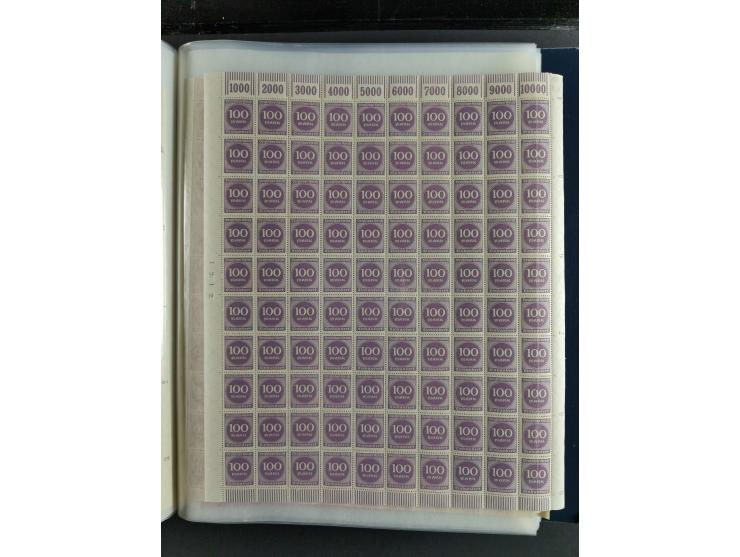 1923, meist postfrischer Bestand mit über 70 Bögen ex. Mi.-Nr. 235-276, dabei auch kompletter Bogen Mi.-Nr. 260, teils vorgef