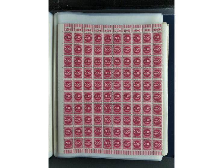 1923, meist postfrischer Bestand mit über 70 Bögen ex. Mi.-Nr. 235-276, dabei auch kompletter Bogen Mi.-Nr. 260, teils vorgef