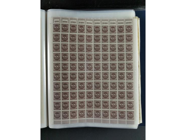 1923, meist postfrischer Bestand mit über 70 Bögen ex. Mi.-Nr. 235-276, dabei auch kompletter Bogen Mi.-Nr. 260, teils vorgef