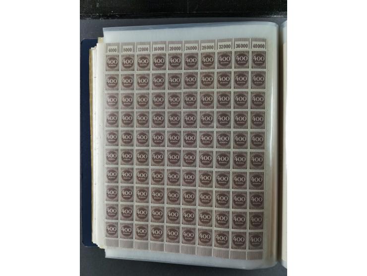 1923, meist postfrischer Bestand mit über 70 Bögen ex. Mi.-Nr. 235-276, dabei auch kompletter Bogen Mi.-Nr. 260, teils vorgef