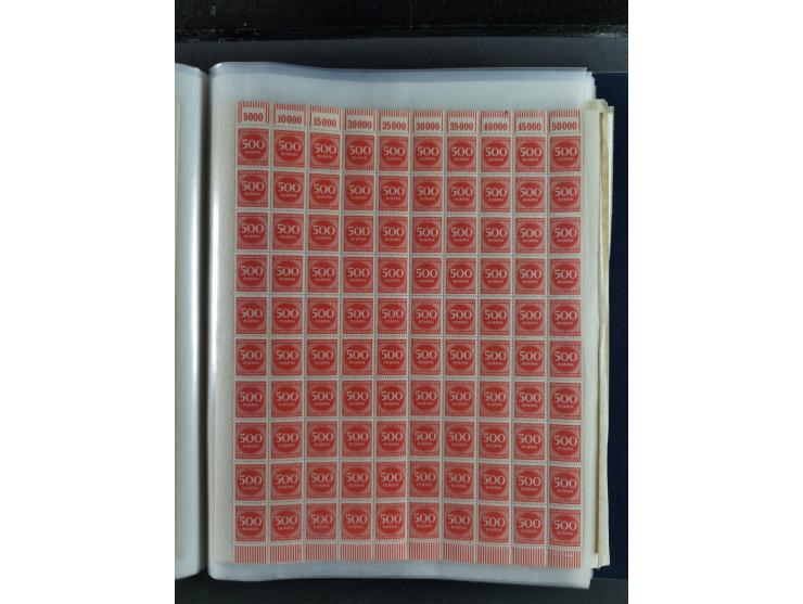 1923, meist postfrischer Bestand mit über 70 Bögen ex. Mi.-Nr. 235-276, dabei auch kompletter Bogen Mi.-Nr. 260, teils vorgef