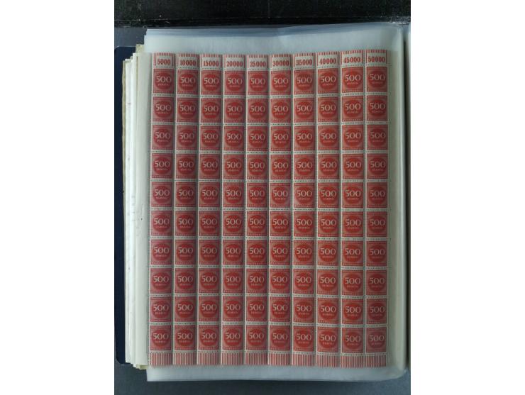 1923, meist postfrischer Bestand mit über 70 Bögen ex. Mi.-Nr. 235-276, dabei auch kompletter Bogen Mi.-Nr. 260, teils vorgef