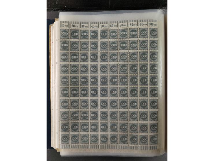 1923, meist postfrischer Bestand mit über 70 Bögen ex. Mi.-Nr. 235-276, dabei auch kompletter Bogen Mi.-Nr. 260, teils vorgef