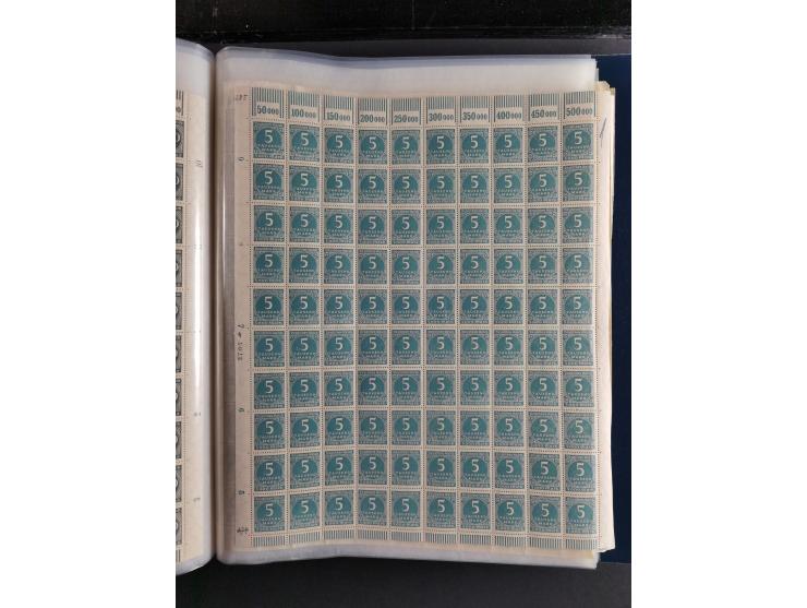 1923, meist postfrischer Bestand mit über 70 Bögen ex. Mi.-Nr. 235-276, dabei auch kompletter Bogen Mi.-Nr. 260, teils vorgef