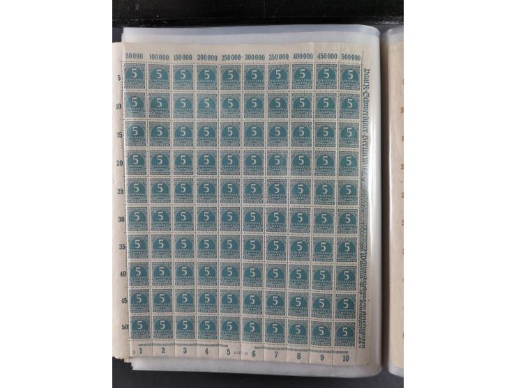 1923, meist postfrischer Bestand mit über 70 Bögen ex. Mi.-Nr. 235-276, dabei auch kompletter Bogen Mi.-Nr. 260, teils vorgef