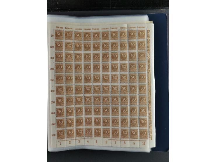 1923, meist postfrischer Bestand mit über 70 Bögen ex. Mi.-Nr. 235-276, dabei auch kompletter Bogen Mi.-Nr. 260, teils vorgef