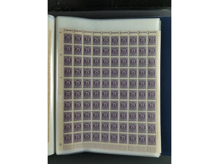 1923, meist postfrischer Bestand mit über 70 Bögen ex. Mi.-Nr. 235-276, dabei auch kompletter Bogen Mi.-Nr. 260, teils vorgef