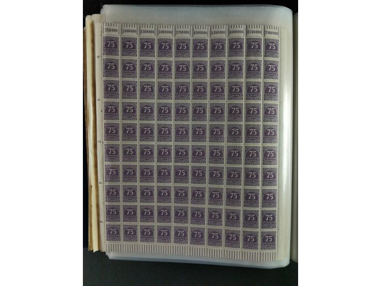 1923, meist postfrischer Bestand mit über 70 Bögen ex. Mi.-Nr. 235-276, dabei auch kompletter Bogen Mi.-Nr. 260, teils vorgef