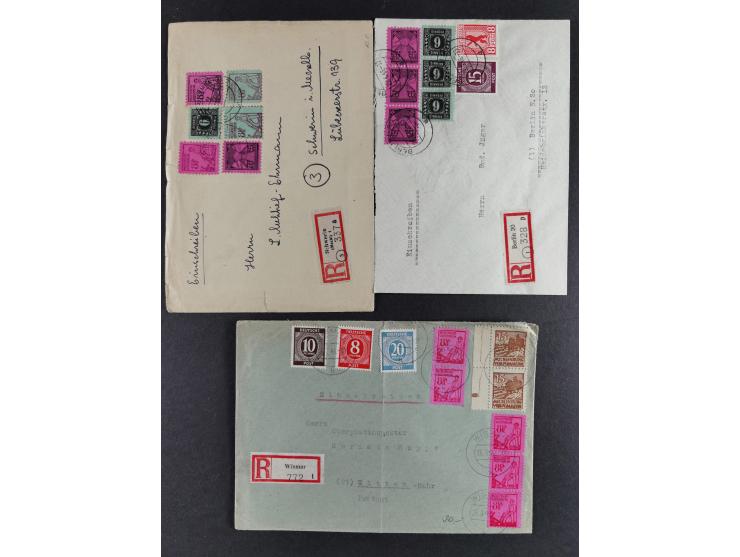 1945/46, kleine Partie von 15 Briefen, dabei 12 R-Briefe, dabei bessere Frankaturen, Farben usw., etwas unterschiedliche Erha
