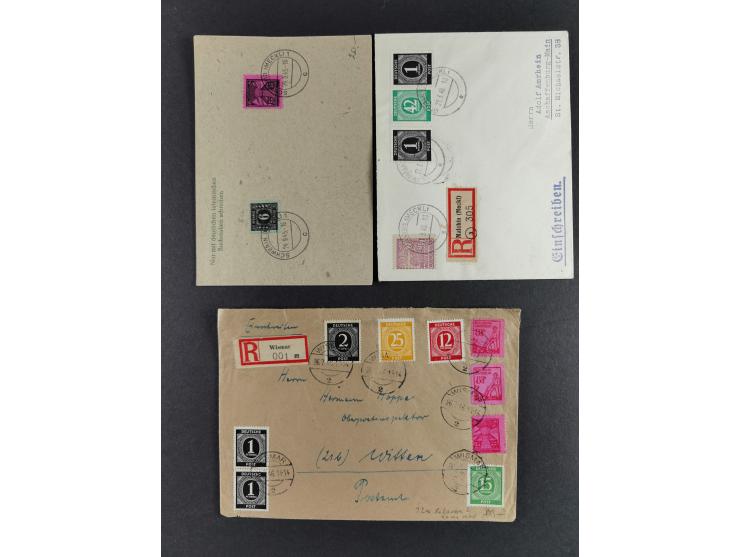 1945/46, kleine Partie von 15 Briefen, dabei 12 R-Briefe, dabei bessere Frankaturen, Farben usw., etwas unterschiedliche Erha
