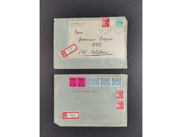 1945/46, kleine Partie von 15 Briefen, dabei 12 R-Briefe, dabei bessere Frankaturen, Farben usw., etwas unterschiedliche Erha