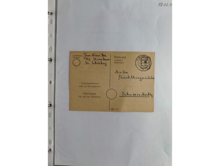 1945, interessante Sammlung "Behelfs-Ganzsachen der OPD Schwerin" mit fast 40 Karten, meist Verwendungen in Mecklenburg-Vorpo