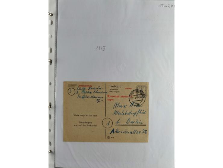 1945, interessante Sammlung "Behelfs-Ganzsachen der OPD Schwerin" mit fast 40 Karten, meist Verwendungen in Mecklenburg-Vorpo