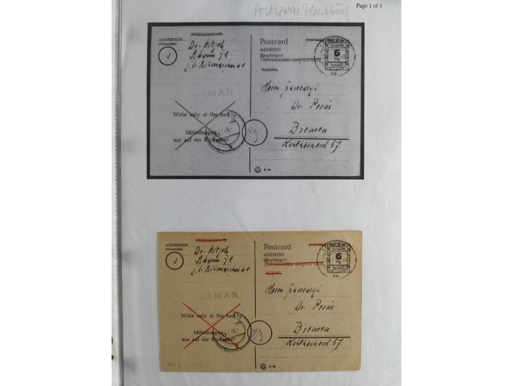 1945, interessante Sammlung "Behelfs-Ganzsachen der OPD Schwerin" mit fast 40 Karten, meist Verwendungen in Mecklenburg-Vorpo