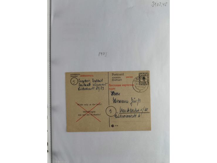 1945, interessante Sammlung "Behelfs-Ganzsachen der OPD Schwerin" mit fast 40 Karten, meist Verwendungen in Mecklenburg-Vorpo